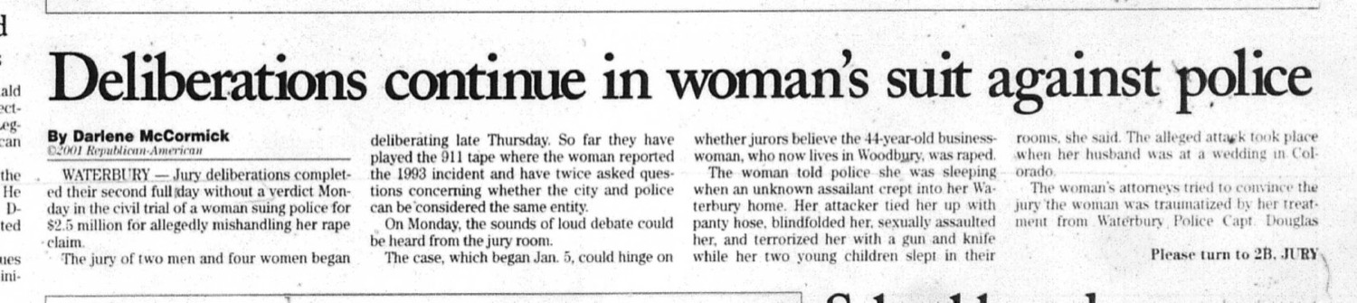 Deliberations continue in woman's suit against police
