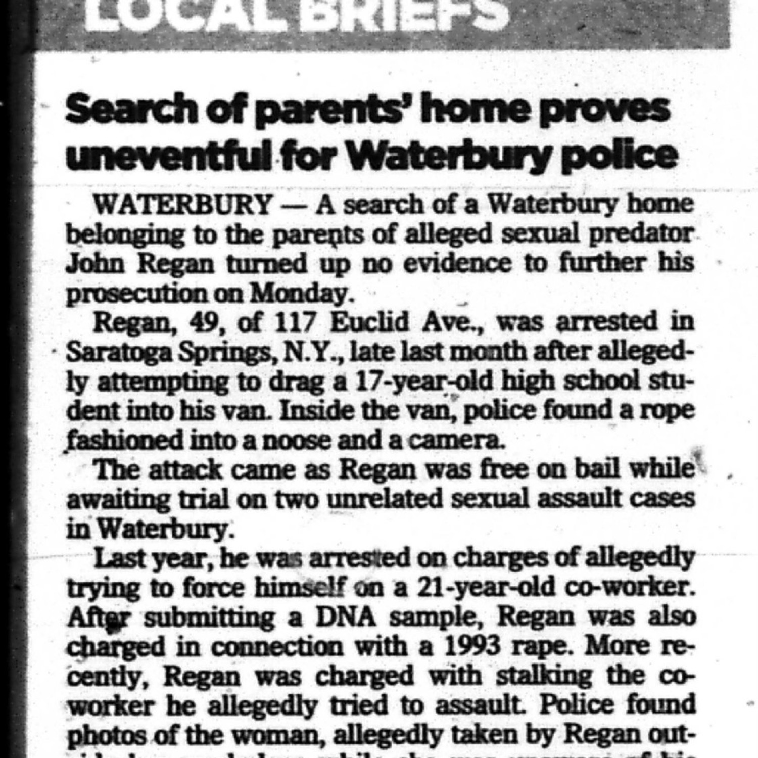 Search of parents' home proves uneventful for Waterbury police