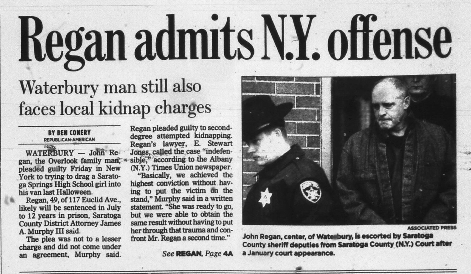 Regan admits N.Y. offense
