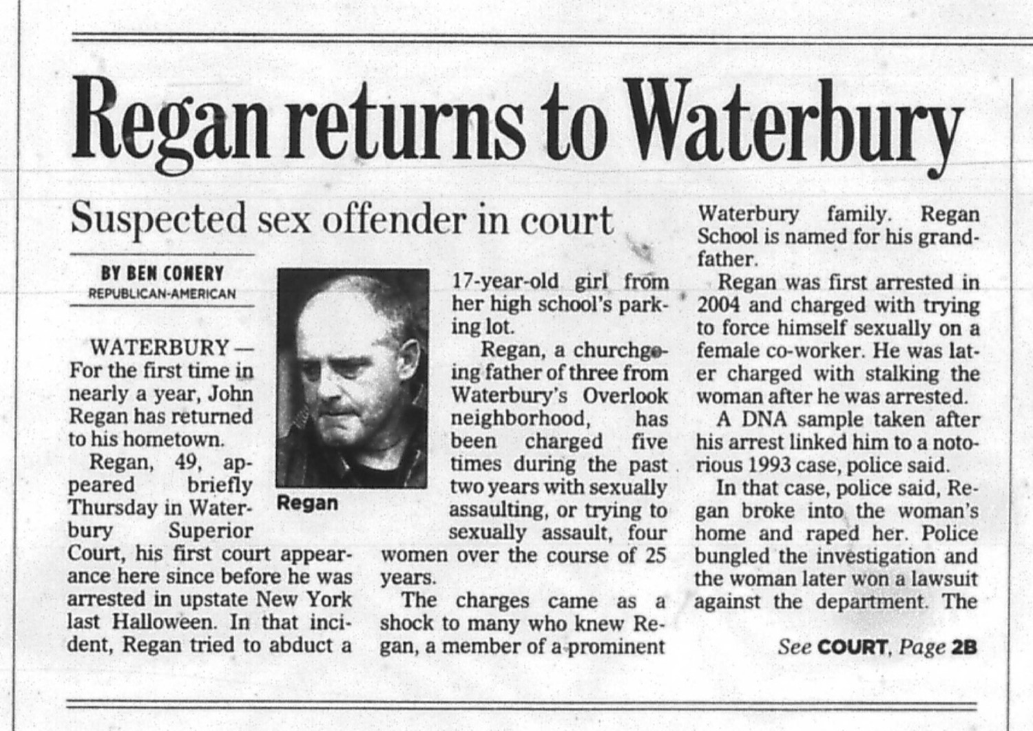 Regan returns to Waterbury